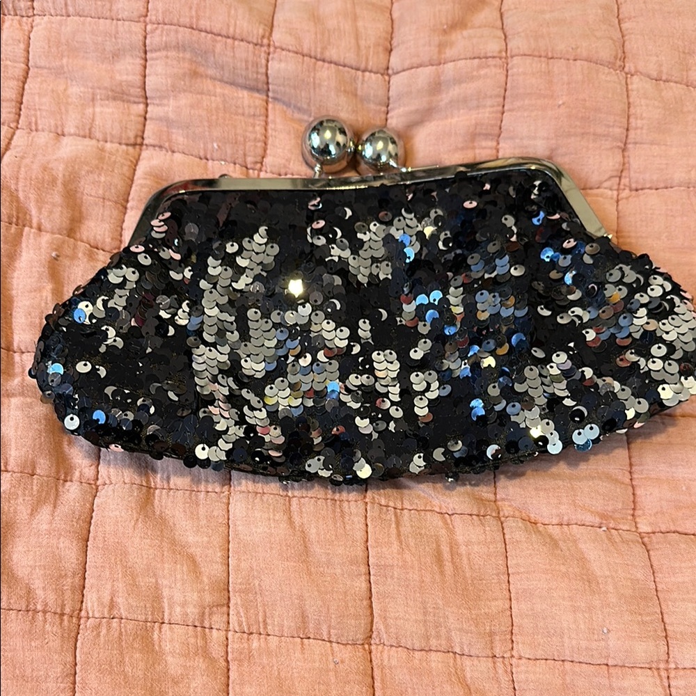 Sequin Clutch Bag - Black and Silver